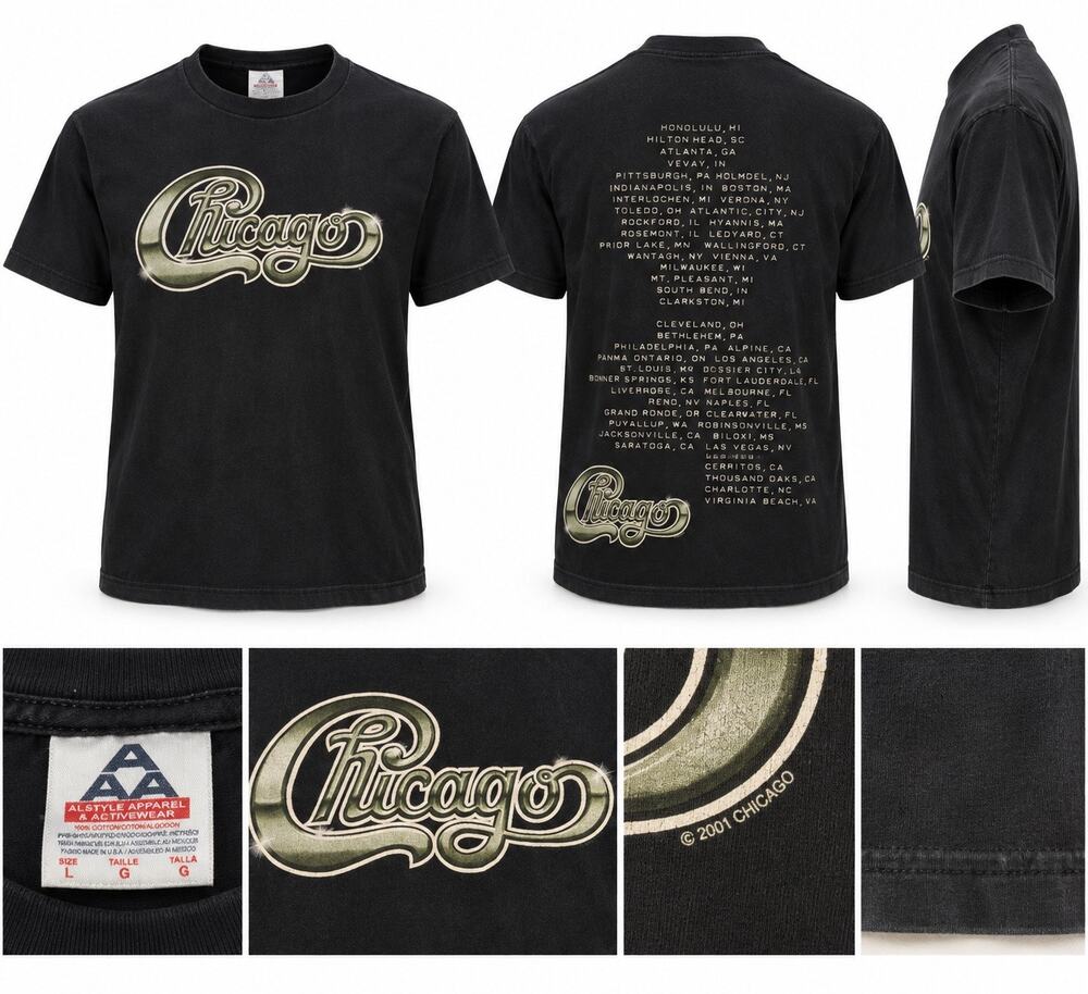 Chicago Band Vintage Tour T-Shirt 2001 Tour Dates Backprint Black Mens L
